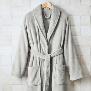 Pottery Barn Unisex Light Gray Plush Knee Length Robe Duster Medium‎